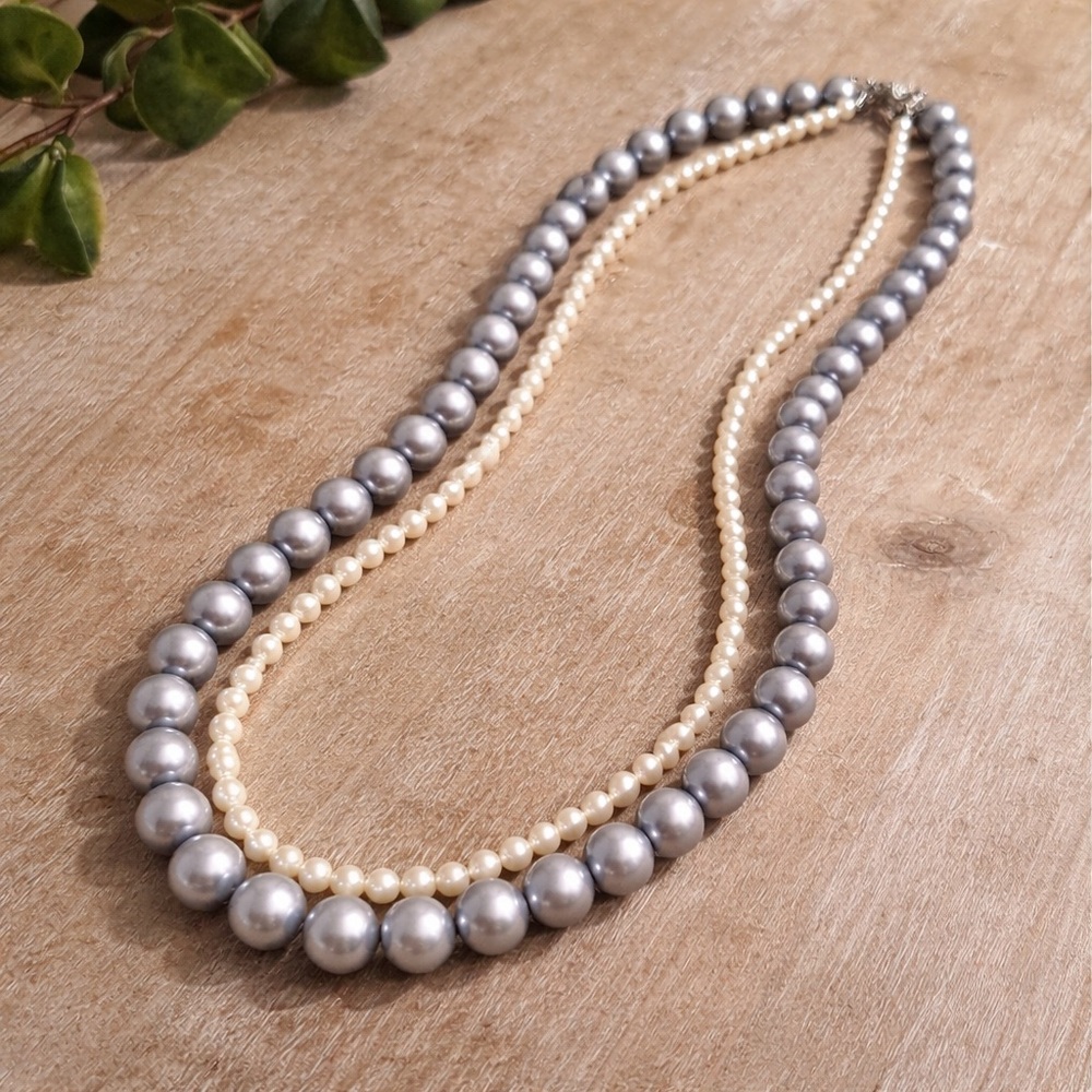 Elegant genuine light blue and White Pearl double layer Necklace